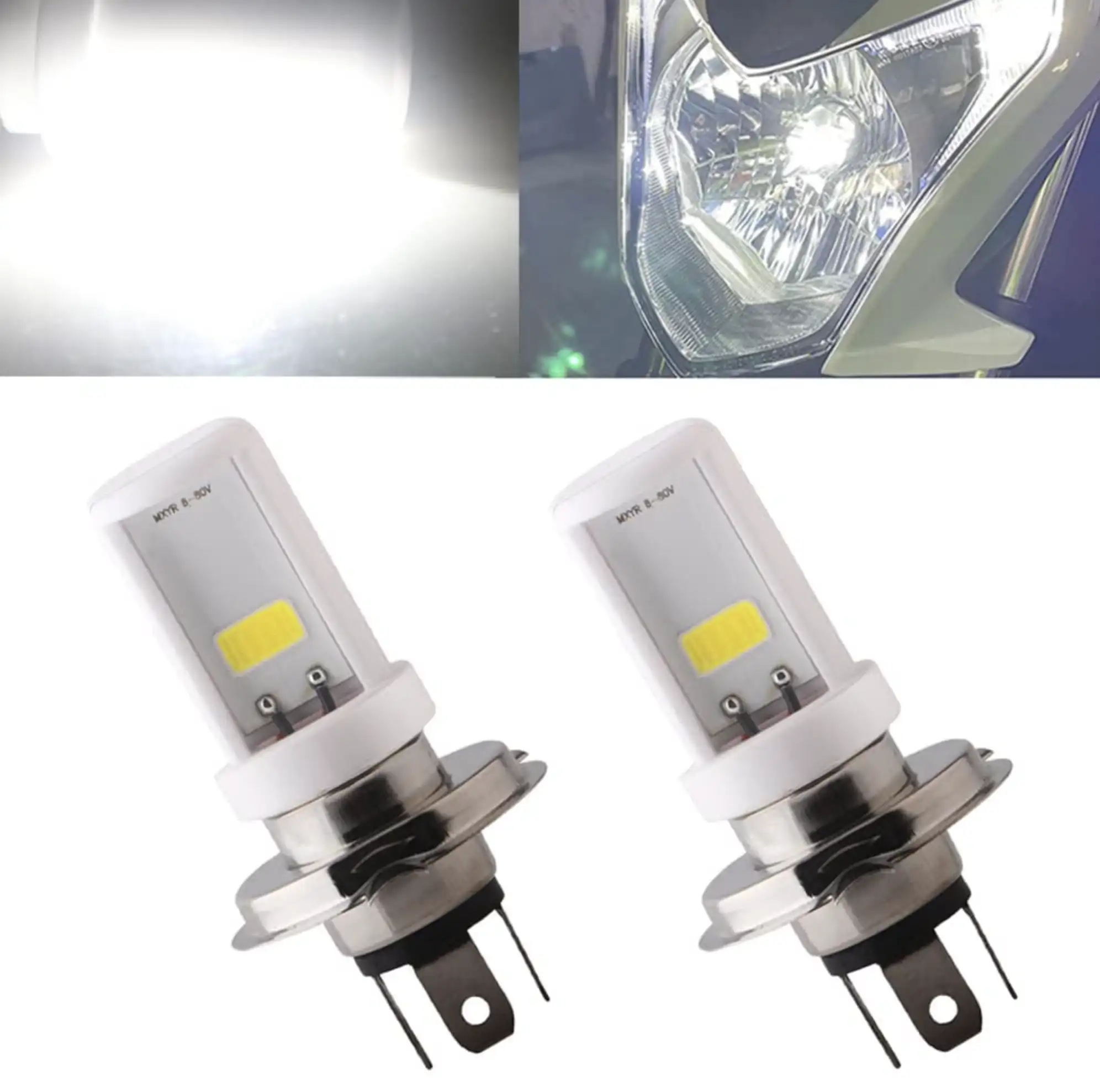 Qasim 2-Pack H4 LED Motorcycle Headlight Bulb Hi/Lo Beam 9003 Bulb 12W
